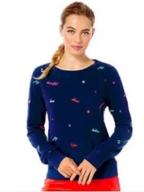 Lilly Pulitzer Rami Good Vibes Embroidered Crewneck Sweatshirt Low Tide Navy L